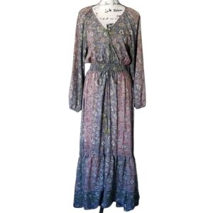Boemo Floral Long Sleeve Maxi Boho Elastic Waist Dress